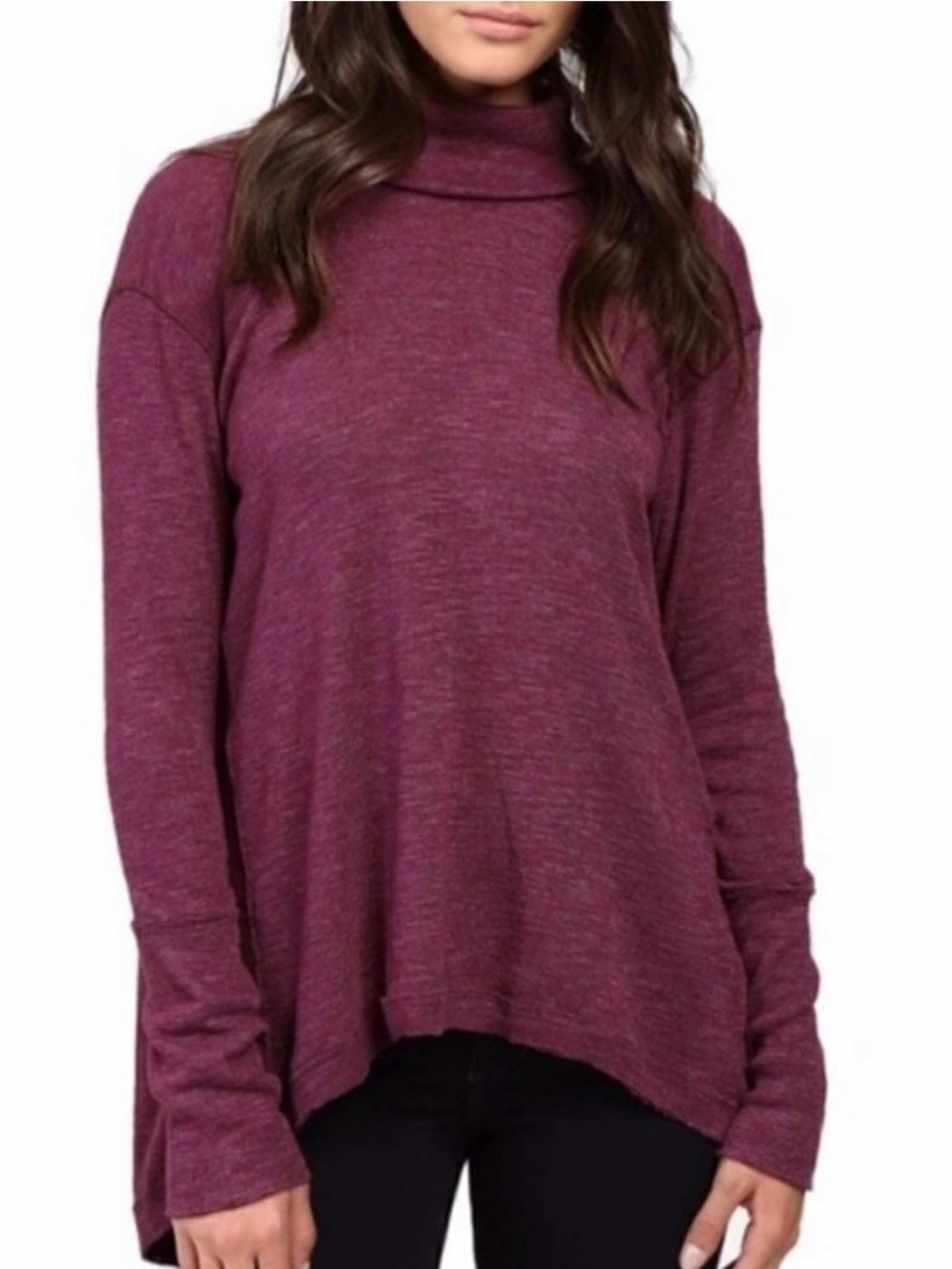 Free People Split Back Turtleneck Small Marled Raglan Whimsical Grunge Emo Gobl